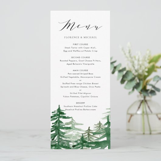 Romantic Waterverf Woodland Menu Kaart (Staand voorkant)