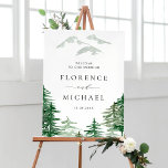 Romantic Waterverf Woodland Weddenschap Welkomstte Poster<br><div class="desc">Het welkomstbord van het Woodlandthema bruiloft met groene waterverf en bergen. Dit grillige welkomstteken is perfect voor lente-,  herfst- en winterbruiloften. Dit zal ook perfect zijn voor de woudbos- en boerenthemabruiloften. Overeenkomende objecten zijn beschikbaar.</div>