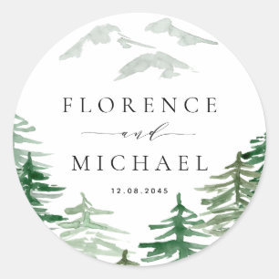 Romantic Waterverf Woodland Wedding Ronde Sticker