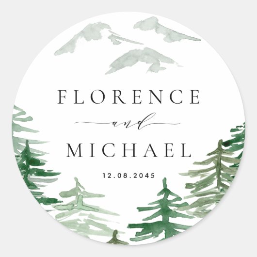 Romantic Waterverf Woodland Wedding Ronde Sticker (Voorkant)