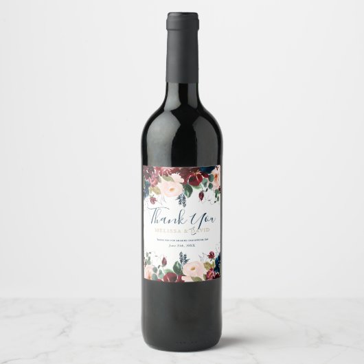 Romantic Weddenschap Flower Wine Bottle Stickers (Voorkant)