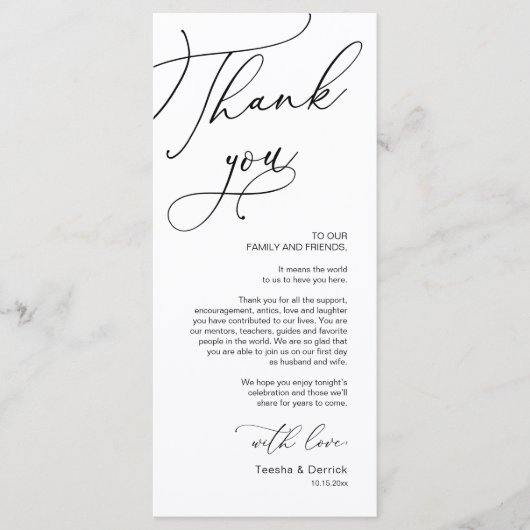 Romantic Weddenschap Plaatsbepaling Bedankt voor j Programmakaart (Voorkant)