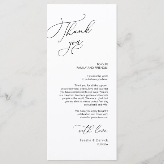 Romantic Weddenschap Plaatsbepaling Bedankt voor j Programmakaart (Voorkant)