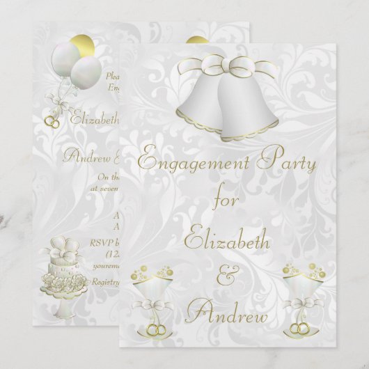 Romantic Wedding Bells & Champagne Flutes Kaart (Voorkant / Achterkant)