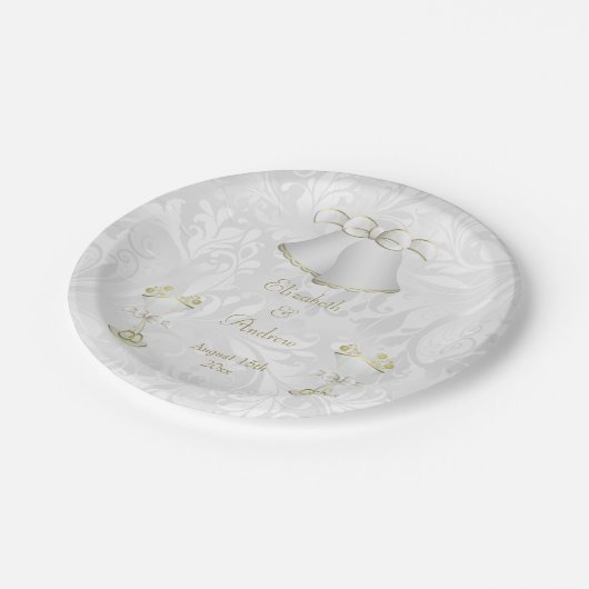 Romantic Wedding Bells & Champagne Flutes Papieren Bordje (Gekanteld)