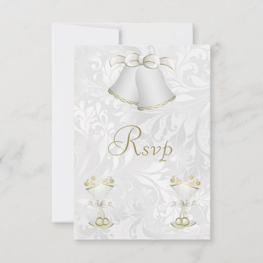 Romantic Wedding Bells & Champagne Flutes RSVP Kaartje (Voorkant)