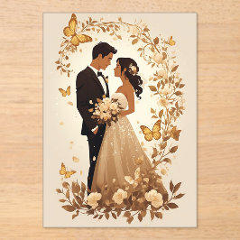 Romantic Wedding Couple in Elegant Gown Acryl Uitnodigingen