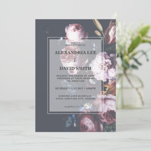 Romantic Wedding Dark Black Moody Pink Florals 2 Kaart (Staand voorkant)