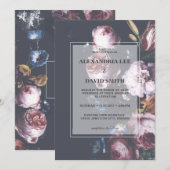 Romantic Wedding Dark Black Moody Pink Florals 2 Kaart (Voorkant / Achterkant)