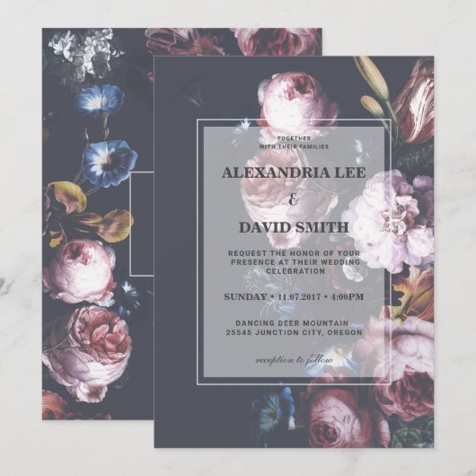 Romantic Wedding Dark Black Moody Pink Florals 2 Kaart (Voorkant / Achterkant)