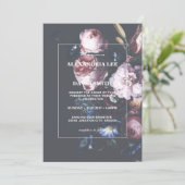 Romantic Wedding Dark Black Moody Pink Florals Kaart (Staand voorkant)