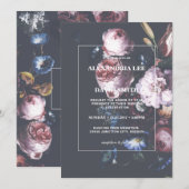 Romantic Wedding Dark Black Moody Pink Florals Kaart (Voorkant / Achterkant)