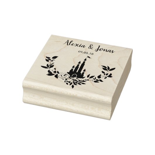 Romantic Wedding Design with Castle and Flowers Rubberstempel (Stempel)