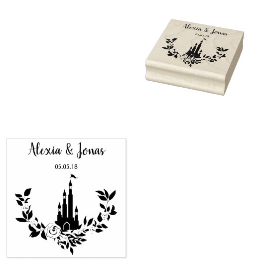 Romantic Wedding Design with Castle and Flowers Rubberstempel (Gestempeld)