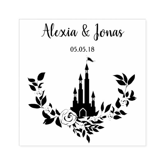 Romantic Wedding Design with Castle and Flowers Rubberstempel (Afrduk)