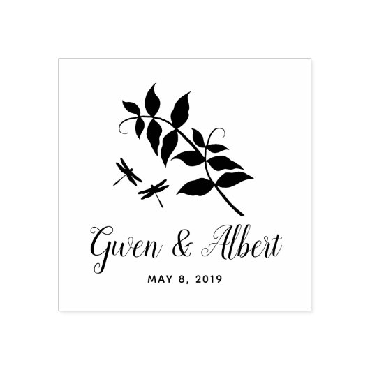 Romantic Wedding Dragonflies Couple Branches Rubberstempel (Afrduk)