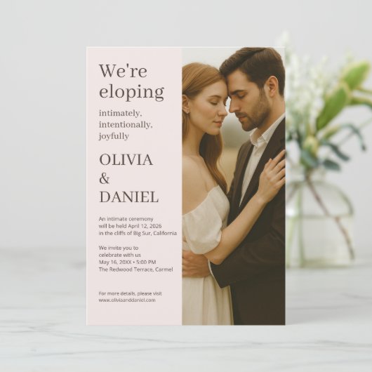 Romantic Wedding Elopement Blush Pink Photo Kaart (Staand voorkant)