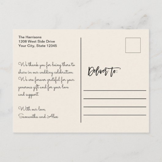 Romantic Wedding Foto Dank je Briefkaart (Achterkant)