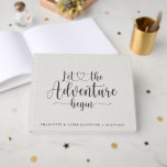Romantic Wedding Gastenboek<br><div class="desc">Het romantische gastenboek van een trendy modern en elegant minimalistisch stel met de zin: laat het avontuur beginnen, met een hart in het midden van de scripttypografie, bedekt met een neplinnen achtergrond-effect. Perfect voor moderne of klassieke bruiloften, dit tijdloze ontwerp nodigt gasten uit om hun warme wensen, advies en herinneringen...</div>
