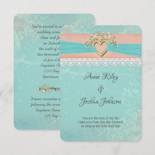 Romantic Wedding Heart en Ribbon Kaart (Voorkant / Achterkant)