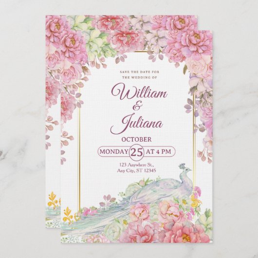 Romantic Wedding Invitation | Elegant Modern Kaart (Voorkant / Achterkant)