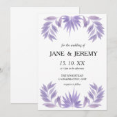 Romantic Wedding Invitation Paarse Waterverf Bran Save The Date (Voorkant / Achterkant)