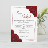 Romantic Wedding Invitations with Red Roses Kaart (Staand voorkant)