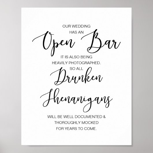 Romantic Wedding Open Bar, dronken shenanigans Poster (Voorkant)