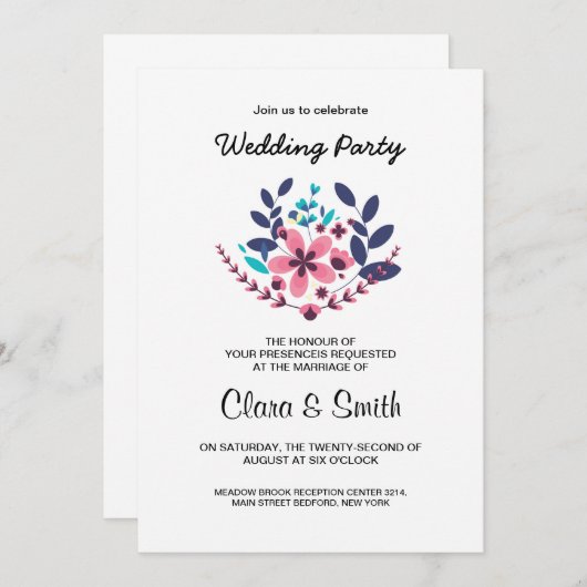 Romantic wedding party uitnodiging (Voorkant / Achterkant)