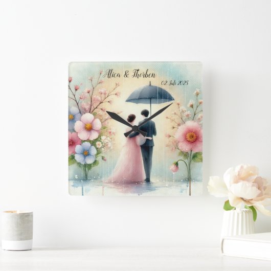 Romantic Wedding pastell Nr.2 Vierkante Klok (Huis)