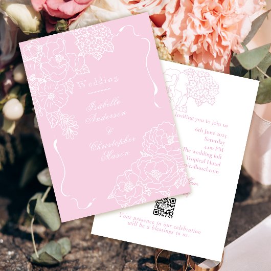 Romantic Wedding Peonies Delicate Blush Pink Kaart