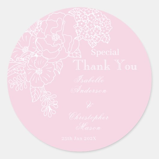 Romantic Wedding Peonies Delicate Blush Pink Ronde Sticker (Voorkant)