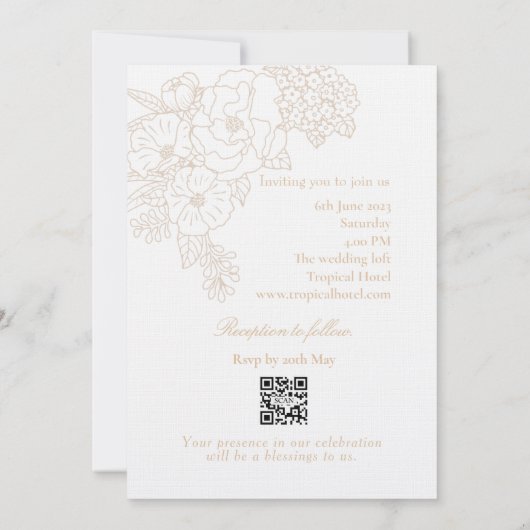 Romantic Wedding Peonies Delicate Ivory Kaart (Achterkant)