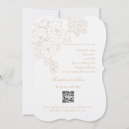 Romantic Wedding Peonies Delicate Ivory Kaart (Achterkant)