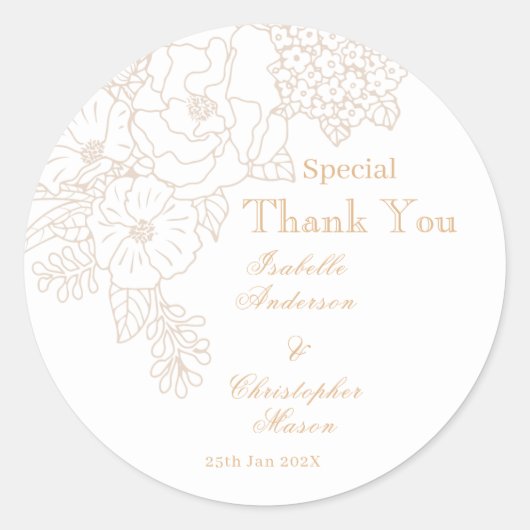 Romantic Wedding Peonies Delicate Ivory  Ronde Sticker (Voorkant)