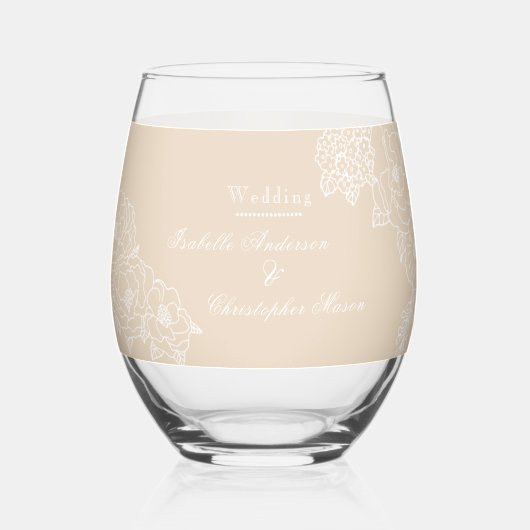 Romantic Wedding Peonies Delicate Ivory Wijnglas Zonder Voet (Voorkant)