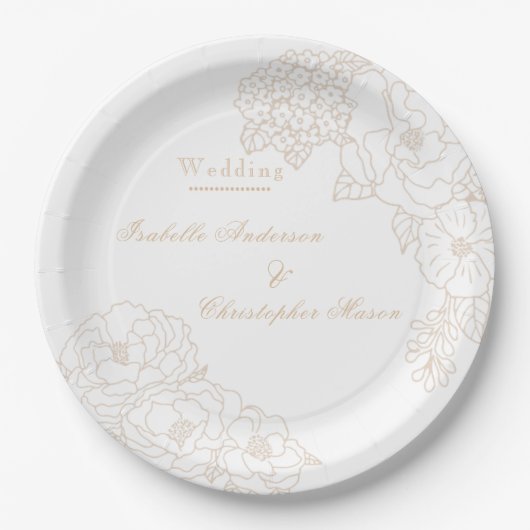 Romantic Wedding Peonies Ivory White  Papieren Bordje (Voorkant)