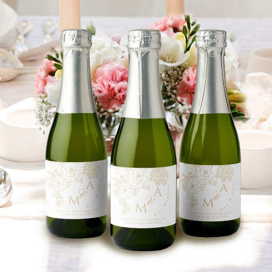 Romantic Wedding Peonies Ivory White Sparkling Wijnetiket