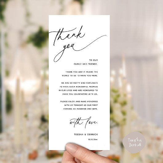 Romantic Wedding Reception Dinner Thank You Card Programmakaart