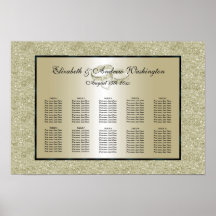 Romantic Wedding Rings, Gold Glitter Seating Chart