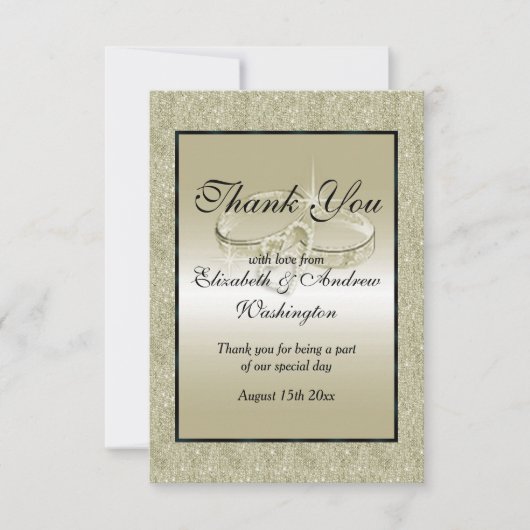 Romantic Wedding Rings, Gold Glitter Wedding Bedankkaart (Voorkant)