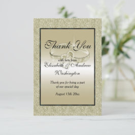 Romantic Wedding Rings, Gold Glitter Wedding Bedankkaart