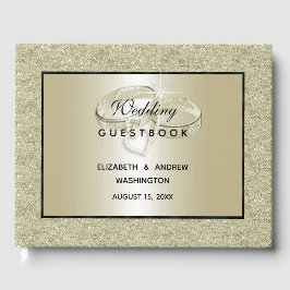 Romantic Wedding Rings, Gold Glitter Wedding Gastenboek