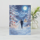 Romantic Wedding Scene Toward Christmas Cabin Save The Date (Staand voorkant)