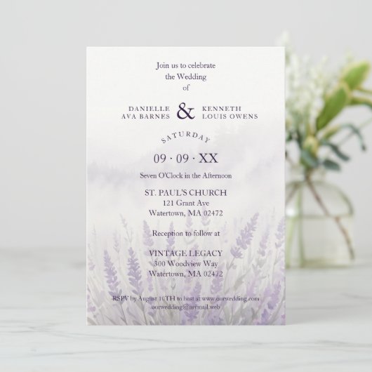 Romantic Wedding Spring Lavender Field Landscape Kaart (Staand voorkant)