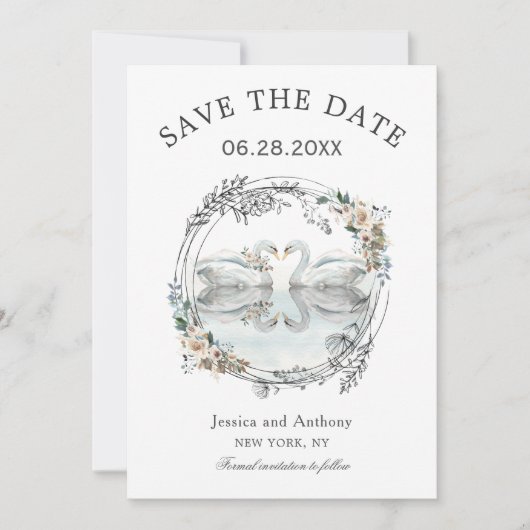 Romantic Wedding Swans Save the Date (Voorkant)
