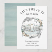 Romantic Wedding Swans Save the Date (Voorkant / Achterkant)