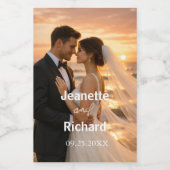 Romantic Wedding Vows Sunset Beach Wijn Etiket (Enkel label)