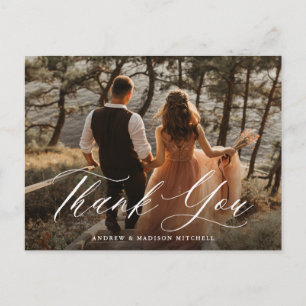 Romantic White Calligraphy Foto bedankt Briefkaart