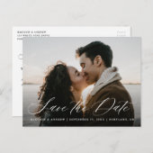 Romantic White Calligraphy Photo Save the Date Aankondigingskaart (Voorkant / Achterkant)